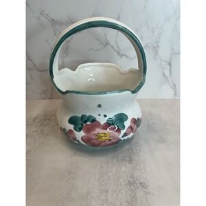 Basket I.C.A.P. for F.T.D. Handpainted Glass Italy Floral Planter vase dish 7"